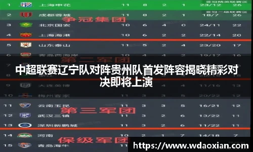 中超联赛辽宁队对阵贵州队首发阵容揭晓精彩对决即将上演
